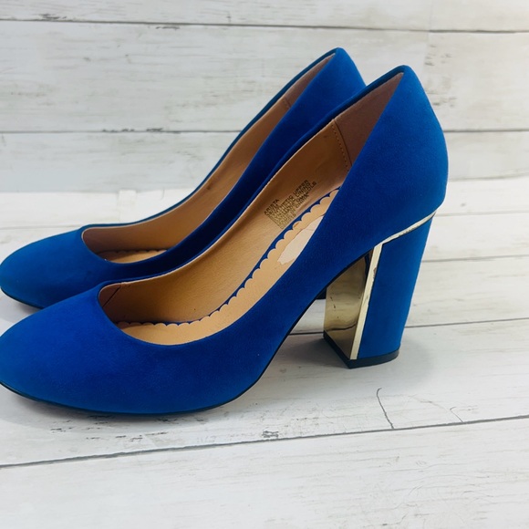Womens Blue HEAD OVER HEELS by DUNE ARISTA Gold Trim Block Heels  Size 7M - Picture 14 of 14